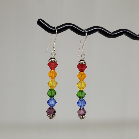 Crystal Rainbow Pride Drop Dangle Earrings - Picture 6 of 6
